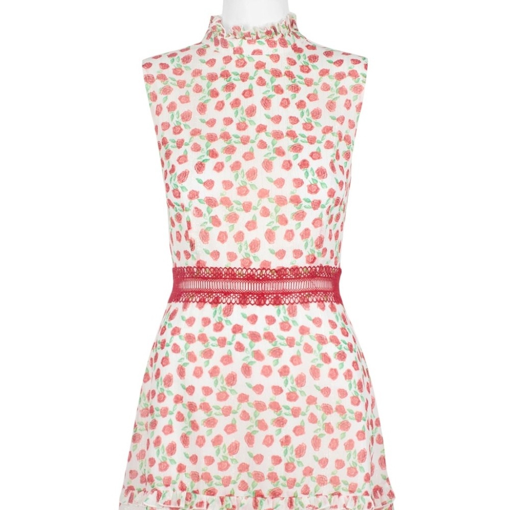 Donna Morgan High Neck Sleeveless A-Line Roses